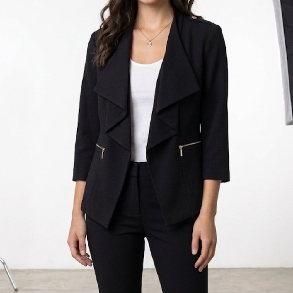 Calvin Klein Black Blazer Double Zip Asymmetrical 3/4 sleeve